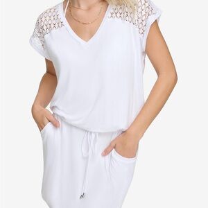 Calvin Klein White Tunic with Crochet Accents